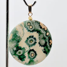 Load image into Gallery viewer, White Green Gold Ocean Jasper & 14K Gold Filled Pendant | 36mm | 2" Long |