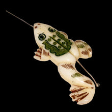 Load image into Gallery viewer, Frog Hand Carved Leaping Centerpiece Bead | Green, Red, Cream | 41.5x18x7mm |
