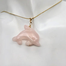 Load image into Gallery viewer, Rose Quartz Carved Dolphin 14K Gold Filled Pendant | 1.5 Inch | Pink |