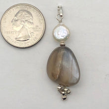 Load image into Gallery viewer, Moonstone Chatoyant Sterling Silver and Pearl Drop Pendant | 2" Long | Silver |