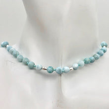 Load image into Gallery viewer, Larimar Faceted Round Bead Sterling Silver Necklace | 21" Long | Blue |