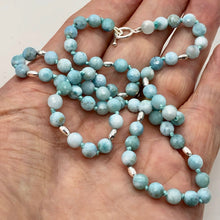 Load image into Gallery viewer, Larimar Faceted Round Bead Sterling Silver Necklace | 21" Long | Blue |