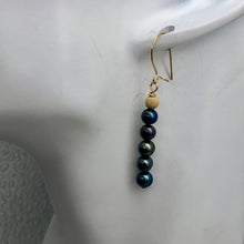 Load image into Gallery viewer, Shinning Teal Fresh Water Pearl 14K Gold Filled Earrings | 2" long |