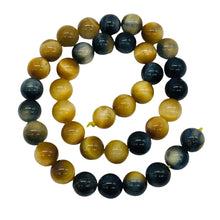 Load image into Gallery viewer, HawkeyeTigereye 16" Strand Round | 10 mm | Blue/Golden Brown | 38 Beads |