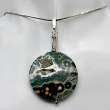 Load image into Gallery viewer, Ocean Jasper Round Sterling Silver Pendant | 2 1/4" Long | Green White |