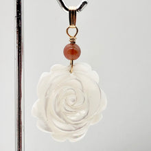 Load image into Gallery viewer, Carved Mother of Pearl Rose 14K Gold Filled Pendant| White | 31mm | 1 5/8" Long|
