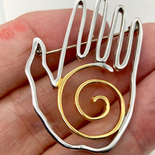 Load image into Gallery viewer, Fancy! One 8 Gram Sterling Silver and Gold Hand Lapel Pin | 1 1/4 x 2 3/4 inch |
