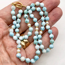 Load image into Gallery viewer, Larimar and Pearl 19 inch Designer Necklace | 19&quot; | Blue White Gold | Necklace
