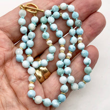 Load image into Gallery viewer, Larimar and Pearl 19 inch Designer Necklace | 19" | Blue White Gold | Necklace