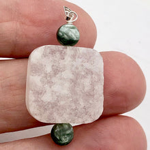 Load image into Gallery viewer, White Druzy Quartz and Saraphinite 20mm Square Coin Silver Pendant | 1 3/4" Long |