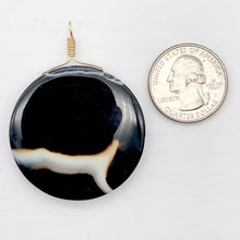 Load image into Gallery viewer, Sardonyx Agate 40mm Coin 14K Gold Filled Bead Pendant | Black | 2" Long |