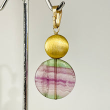 Load image into Gallery viewer, Fluorite 14K Gold Filled Striped Coin | 1 3/4" Long | Purple/Green | 1 Pendant |