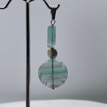 Load image into Gallery viewer, Fluorite Sterling Silver Striped Dangle Pendant | 2" Long | Blue/Purple | 1 |