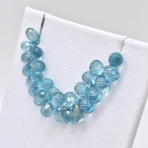Blue Zircon Rare Natural Faceted Briolette Beads | 6x4 mm | 2 Beads |