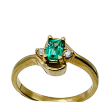 Load image into Gallery viewer, Emerald & White Diamonds Solid 14Kt Yellow Gold Solitaire Ring Size 6 3/4 9982Be