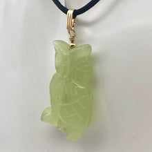Load image into Gallery viewer, Serpentine Jade Owl Pendant Necklace|Semi Precious Stone Jewelry|14k Pendant