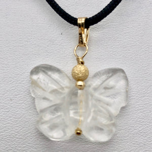 Flutter Carved Quartz Butterfly 14Kgf Pendant | 1 1/4" Long| Clear | 1 Pendant | - PremiumBead Primary Image 1