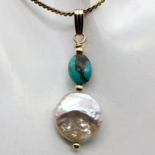 Load image into Gallery viewer, Natural Turquoise & Drop FW Pearl 14Kgf Pendant | 1 3/8" long | - PremiumBead Alternate Image 4