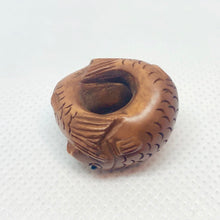 Load image into Gallery viewer, Pisces Hand Carved & Signed Boxwood Fish Ojime/Netsuke Bead | 22x22x15mm | Brown - PremiumBead Alternate Image 4