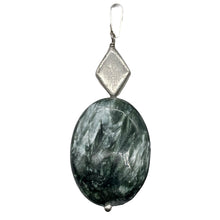 Load image into Gallery viewer, Seraphinite Drop Oval Sterling Silver Pendant | 2 1/4" Long | Green White | 1 |