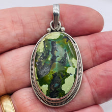 Load image into Gallery viewer, Green Turquoise Sterling Silver Native Oval Pendant | 2 1/4" Long | Green | 1 |