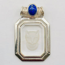 Load image into Gallery viewer, Lapis and Cat Etched Quartz Sterling Silver Pendant | 1 3/4" Long | Blue/Clear |
