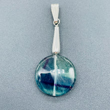 Load image into Gallery viewer, Fluorite Sterling Silver Striped Coin | 1 3/4" Long | Purple/Blue | 1 Pendant |