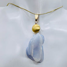 Load image into Gallery viewer, Chalcedony 14K Gold Filled Druzy Crystal Flower Pendant | 2 1/2" Long | Blue |