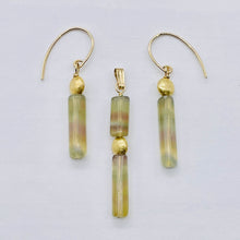 Load image into Gallery viewer, Yellow Fluorite Tube Earrings and Pendant Matched Set 14K Gold Filled Findings