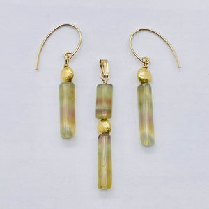 Yellow Fluorite Tube Earrings and Pendant Matched Set 14K Gold Filled Findings