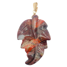 Load image into Gallery viewer, Carved Brecciated Jasper Leaf & 14Kgf Pendant | 2 3/4" long | Red | Leaf |