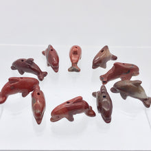 Load image into Gallery viewer, 2 Carved Brecciated Jasper Jumping Dolphin Beads | 26x13.5x7.5mm | Red/Grey - PremiumBead Alternate Image 9