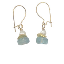 Load image into Gallery viewer, Aquamarine Pearl Drop 14K Gold Filled Earrings| 1 " Long | Blue White | 1 Pair |