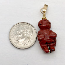 Load image into Gallery viewer, Carved Brecciated Jasper Goddess of Willendorf 14Kgf Pendant|1.38" Long | Red | - PremiumBead Alternate Image 3