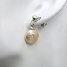 Load image into Gallery viewer, Natural Peach Coin FW Pearl Post Earrings | 1" Long | Peach | 1 Pair |