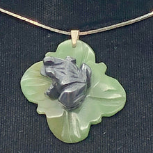 Load image into Gallery viewer, Ribbit Hematite Frog On Aventurine Lily pad Pendant | 28x28.5x11mm | Silver black