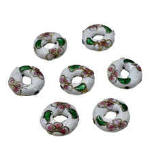 Load image into Gallery viewer, 7 Flowers White Cloisonne 15x4mm Pi Circle Beads 8637A