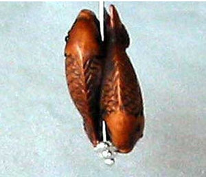 Pisces Hand Carved & Signed Boxwood Fish Ojime/Netsuke Bead | 22x15x10mm | Brown - PremiumBead Alternate Image 3