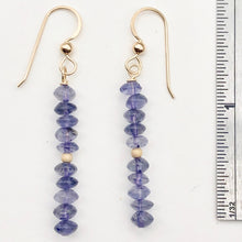 Load image into Gallery viewer, Vibrant Faceted Iolite Roundel Bead Dangling Earrings |Rose Gold | 1 3/4" Long |