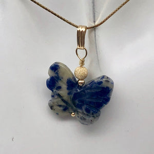 Semi Precious Stone Jewelry Flying Butterfly Pendant Necklace of Sodalite/Gold - PremiumBead Alternate Image 5