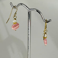 Load image into Gallery viewer, Rhodochrosite and Pearl Drop 14K Gold Filled Earrings | 1 1/2&quot; Long |
