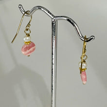 Load image into Gallery viewer, Rhodochrosite and Pearl Drop 14K Gold Filled Earrings | 1 1/2" Long |