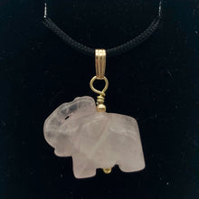 Load image into Gallery viewer, Trumpeting Rose Quartz Elephant Pendant Necklace | Animal Jewelry | 14K Pendant