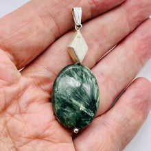 Load image into Gallery viewer, Seraphinite Drop Oval Sterling Silver Pendant | 2 1/4" Long | Green White | 1 |