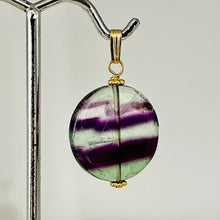 Load image into Gallery viewer, Fluorite 14K Gold Filled Striped Coin | 1 3/4" Long | Purple/Green | 1 Pendant |