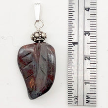 Load image into Gallery viewer, Ocean Jasper Carved Autumn Leaf Bead Sterling Silver Pendant | 1 3/4" Long |