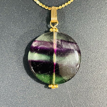 Load image into Gallery viewer, Fluorite 14K Gold Filled Striped Coin | 1 3/4" Long | Purple/Green | 1 Pendant |