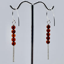 Load image into Gallery viewer, Amber 5 Beads Sterling Silver Drop/Dangle Earrings | 1 3/4" Long | Red |