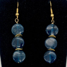 Load image into Gallery viewer, Dazzle Blue Apatite 10mm Coin14K Gold Filled Earrings | 2 Inch Drop |