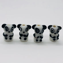 Load image into Gallery viewer, Lampwork Panda Parcel Panda Bears | 20x10x10 mm | White/Black | 6 Beads |